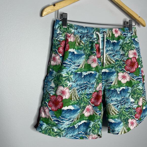 FRANKS Oahu Floral Print Swim Shorts Hawaiian Blue/Green/Pink Large Preppy - Picture 3 of 10